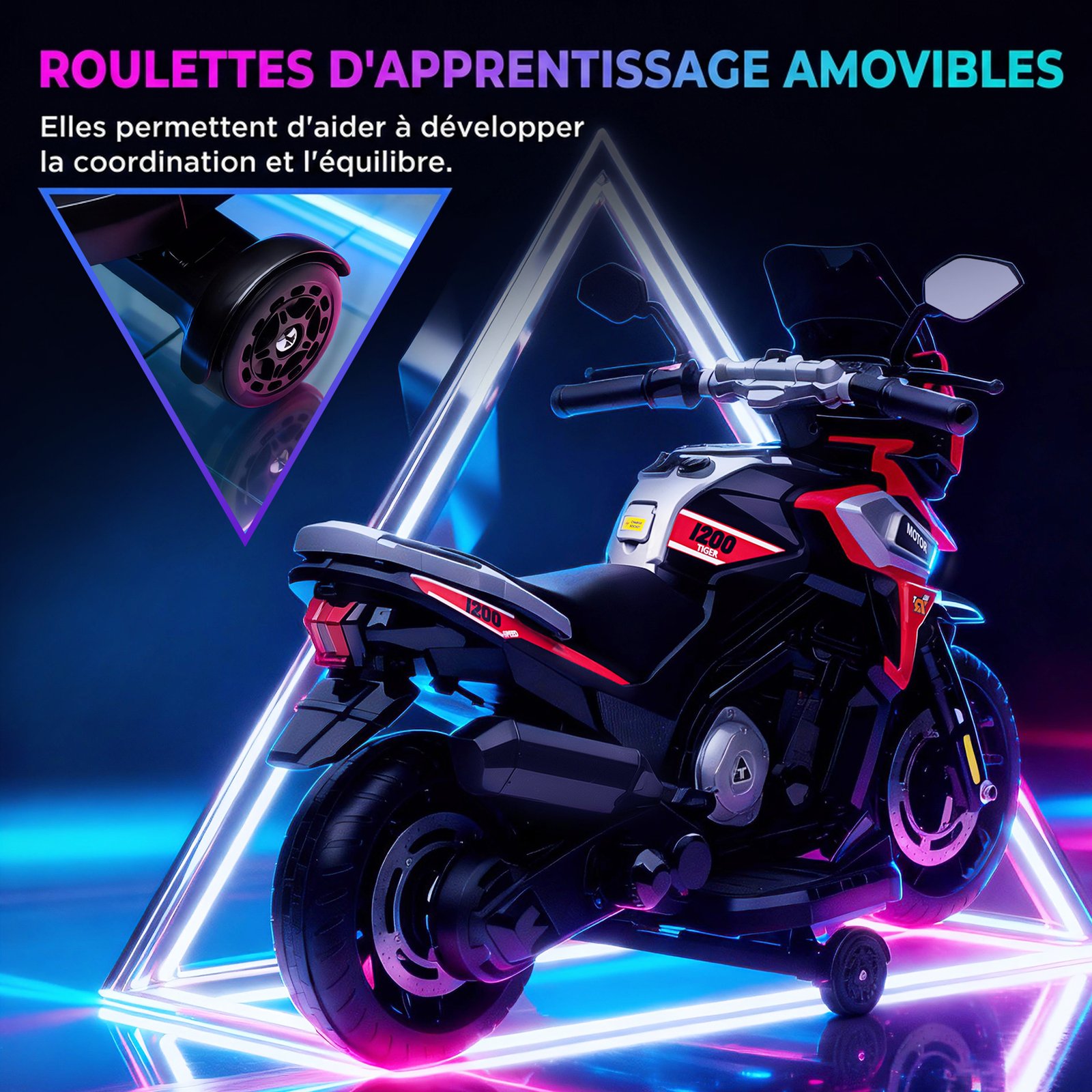 Moto Électrique pour Enfants avec Musique et Effets Lumineux – Rouge – Image 5