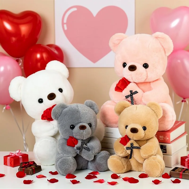 Petit Ours Câlin à la Rose - Peluche Douce Cadeau Tendresse – Image 2