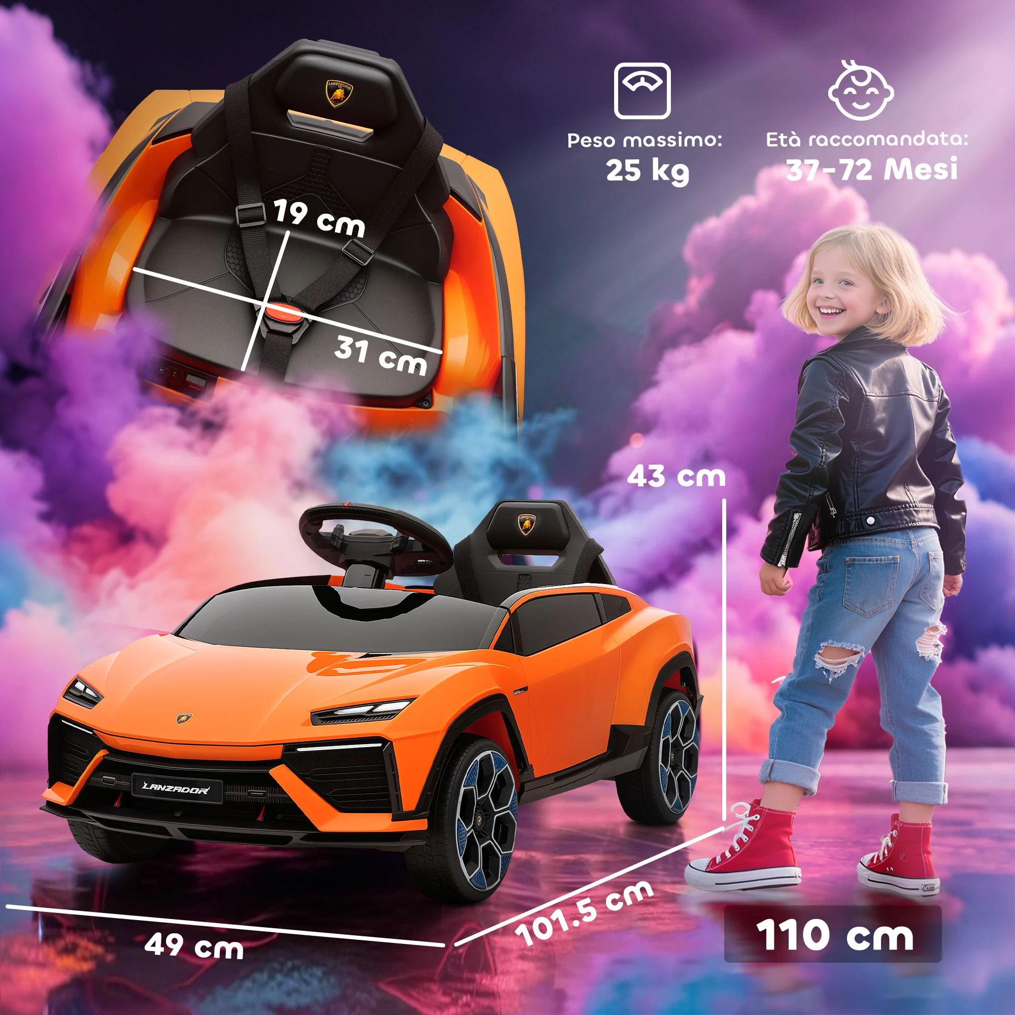 Voiture Électrique pour Enfants avec Télécommande et Haut-parleur – Orange | Jouetkids – Image 8