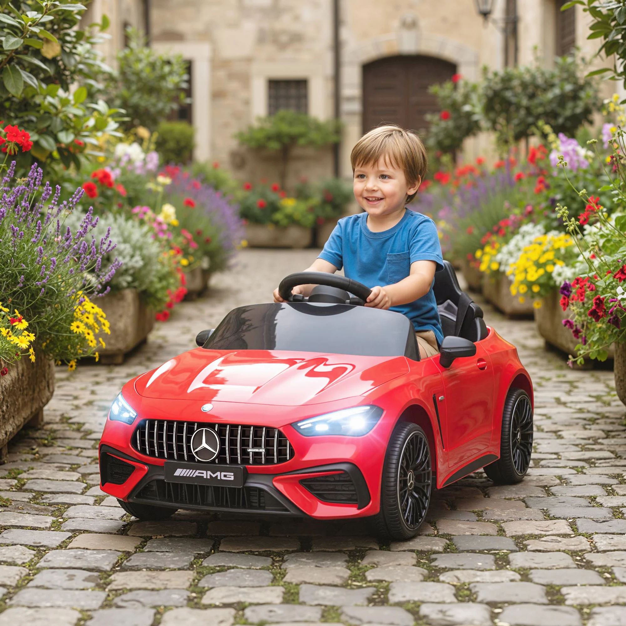 Voiture électrique enfant Mercedes 12V, télécommande, lumières LED et musique, 3-6 ans, Rouge – Image 2