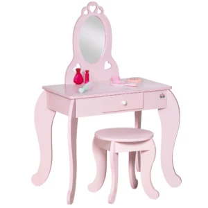 Coiffeuse en Bois pour Enfants avec Miroir et Tabouret – 3-6 ans | Jouetkids