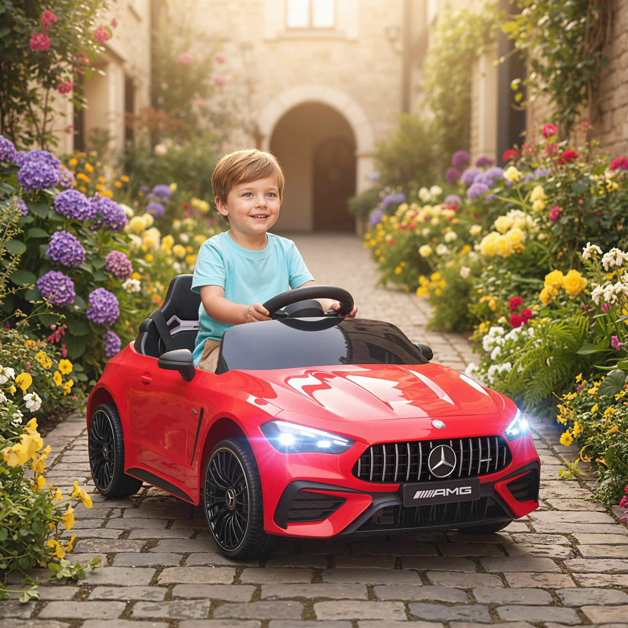 Voiture électrique enfant Mercedes 12V, télécommande, lumières LED et musique, 3-6 ans, Rouge – Image 3