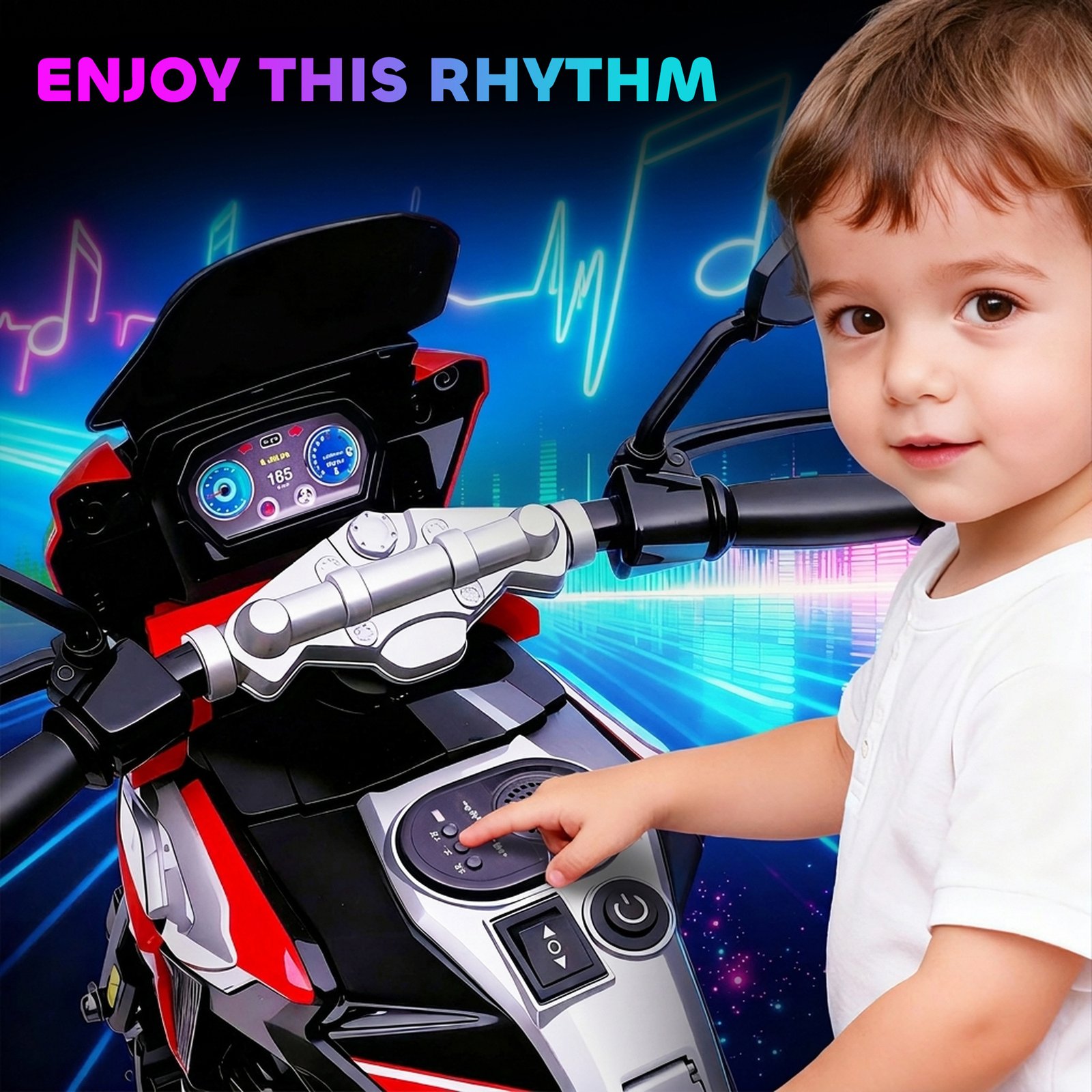 Moto Électrique pour Enfants avec Musique et Effets Lumineux – Rouge – Image 7