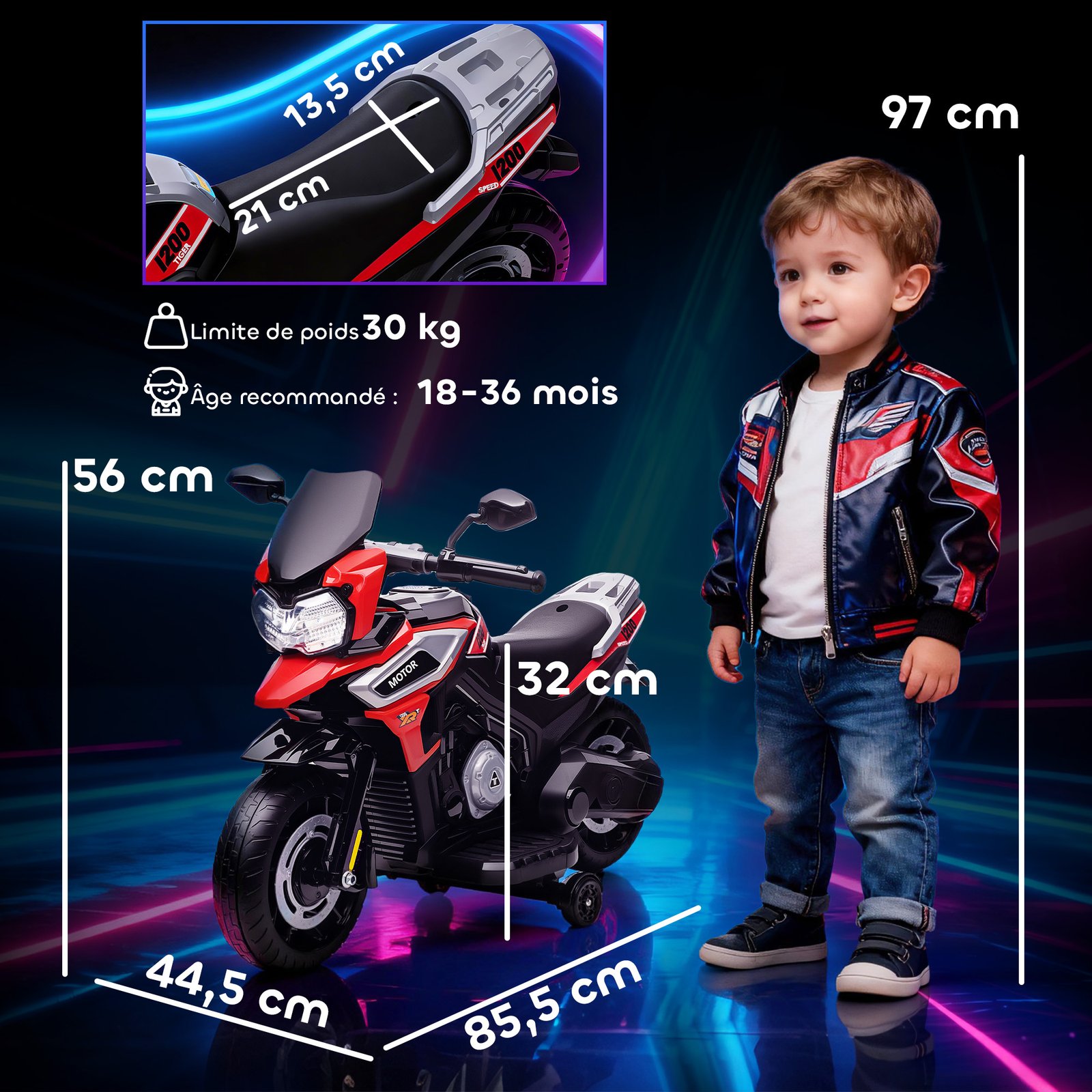 Moto Électrique pour Enfants avec Musique et Effets Lumineux – Rouge – Image 3