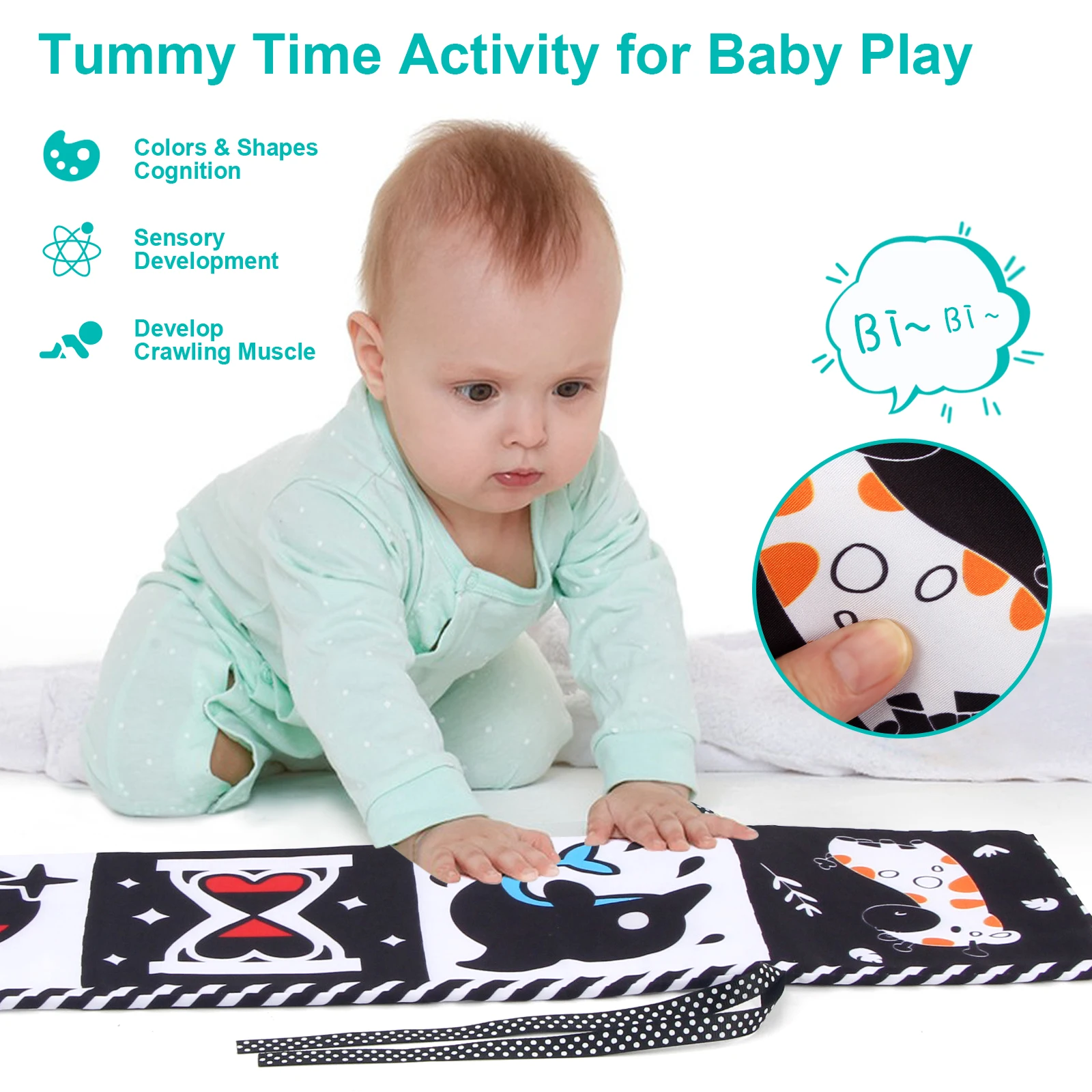 Livre en Tissu Contraste Noir & Blanc – Éveil Visuel Bébé 0-3 Mois | Jouetkids – Image 4
