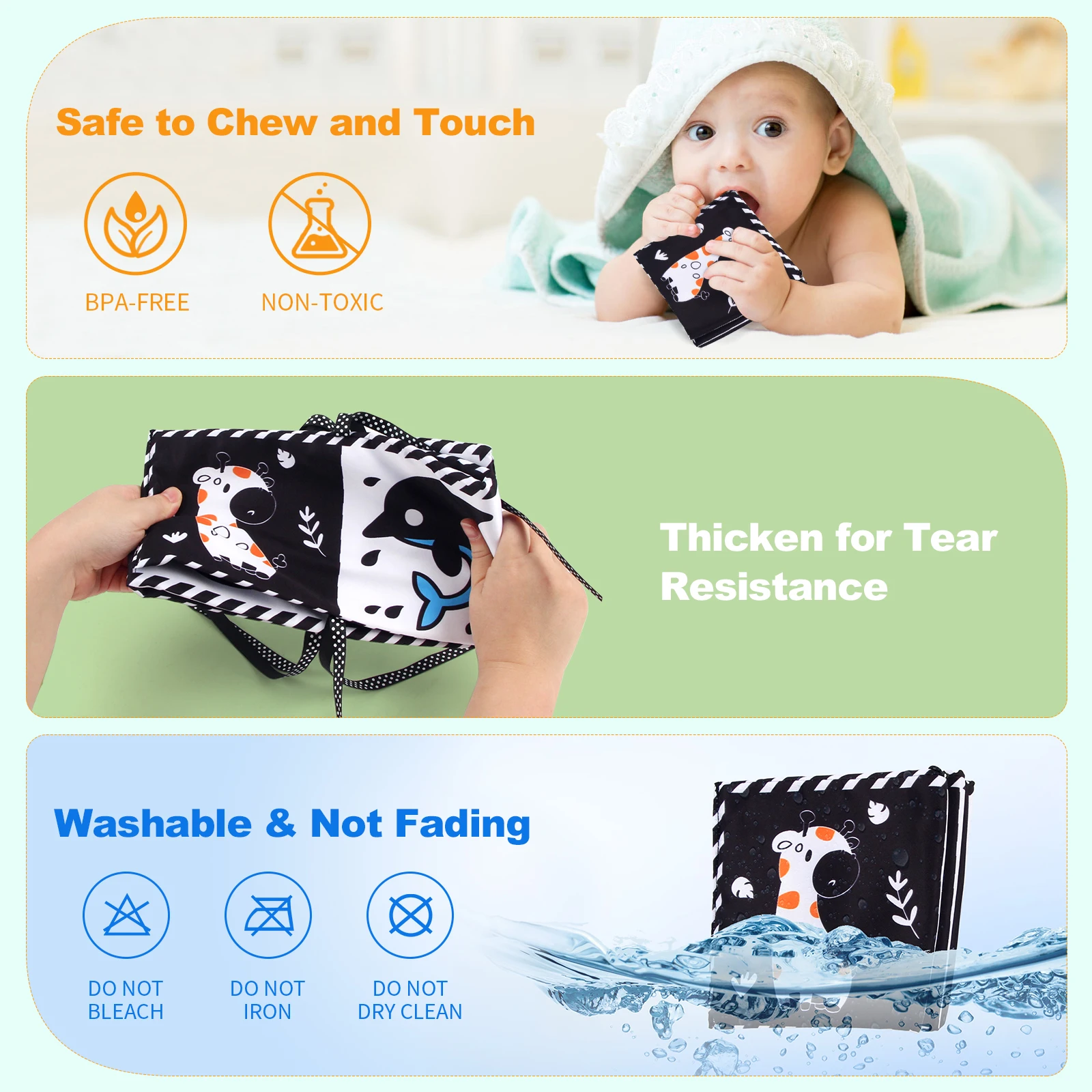 Livre en Tissu Contraste Noir & Blanc – Éveil Visuel Bébé 0-3 Mois | Jouetkids – Image 5