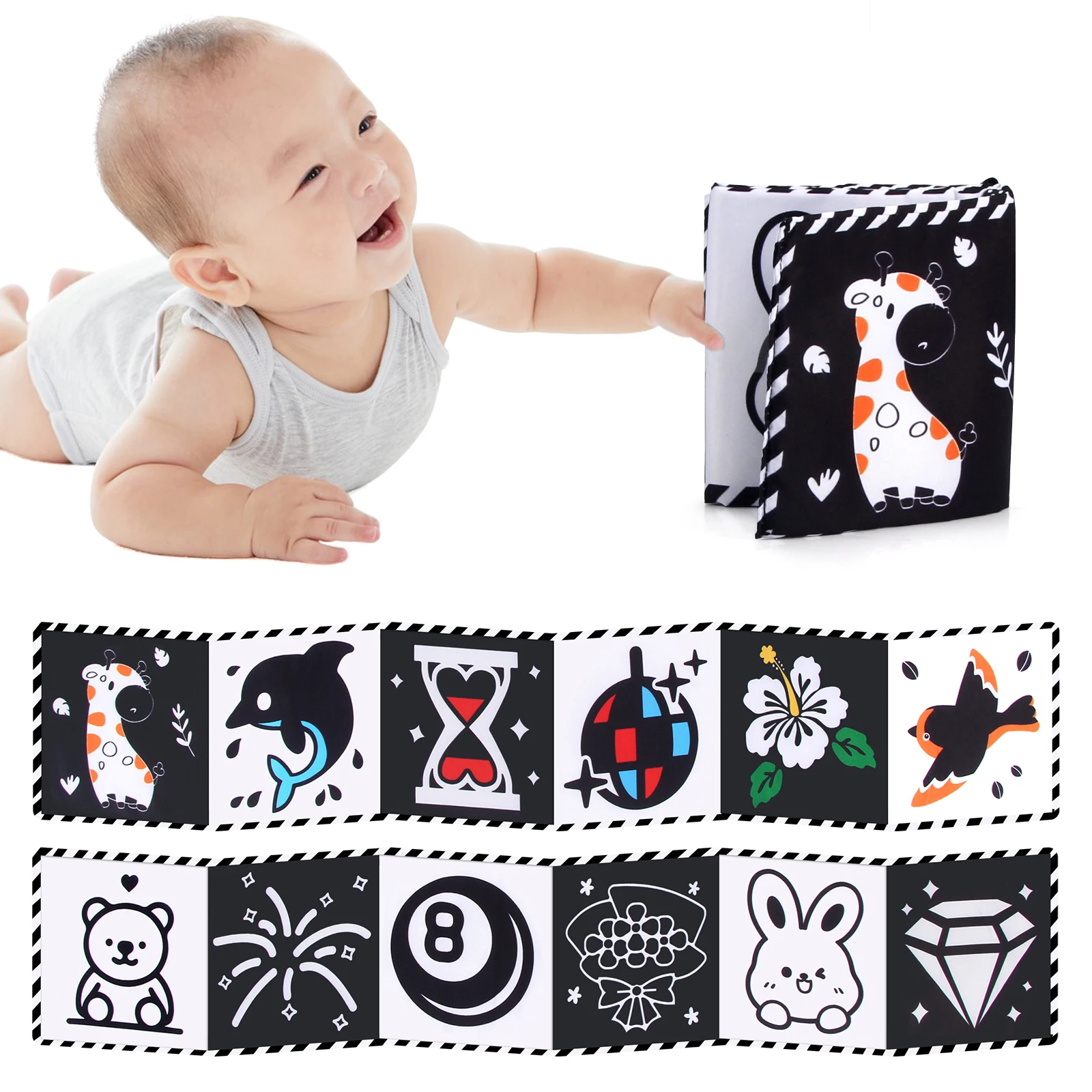 Livre en Tissu Contraste Noir & Blanc – Éveil Visuel Bébé 0-3 Mois | Jouetkids
