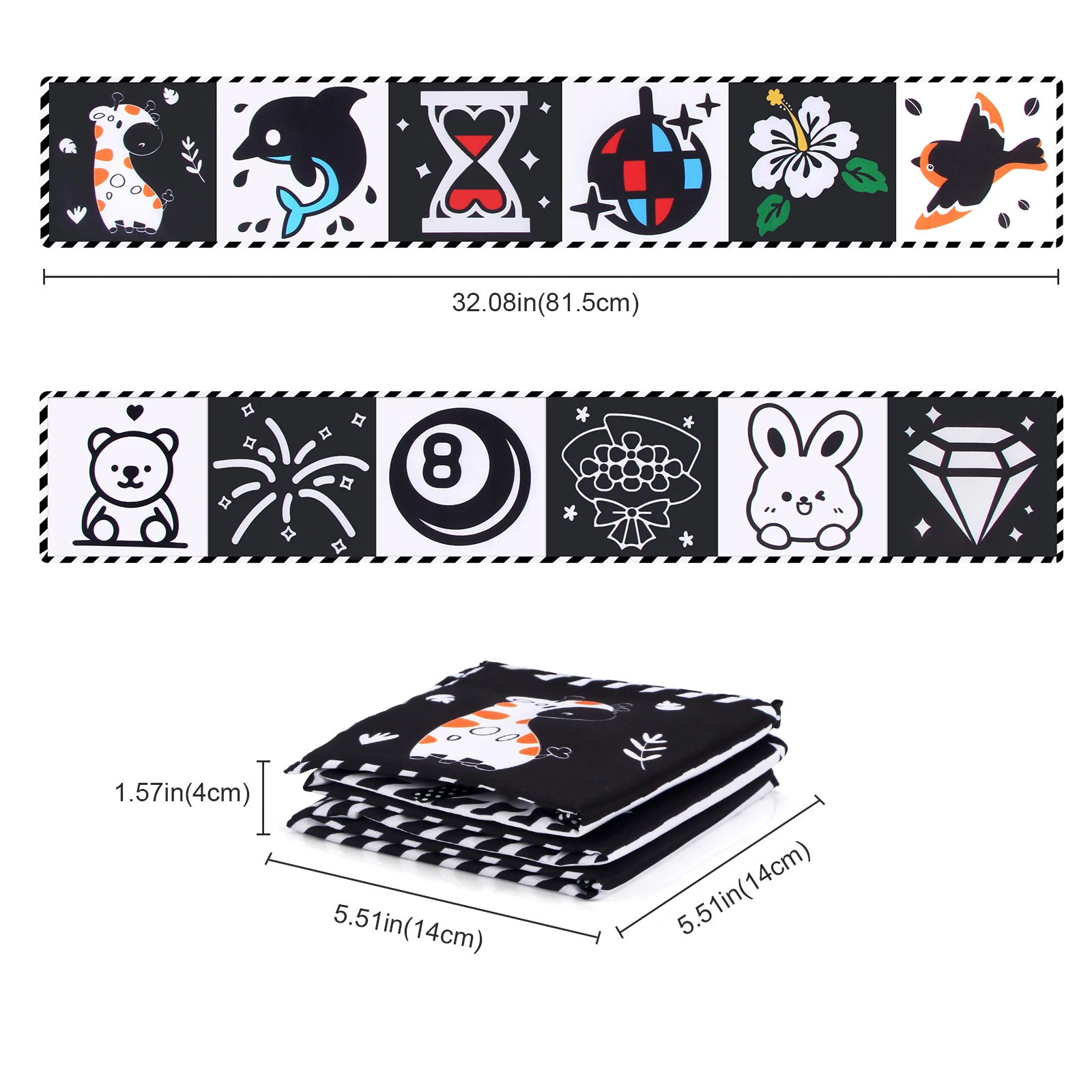 Livre en Tissu Contraste Noir & Blanc – Éveil Visuel Bébé 0-3 Mois | Jouetkids – Image 2