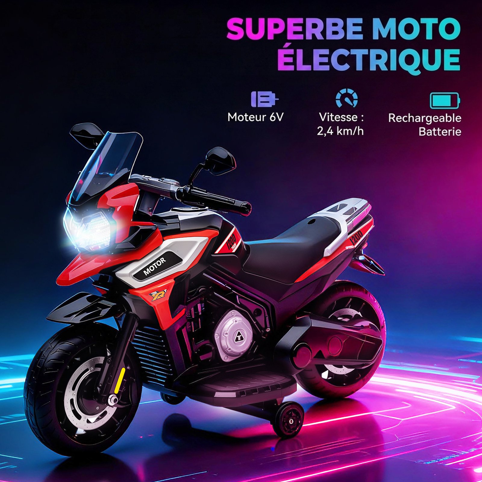 Moto Électrique pour Enfants avec Musique et Effets Lumineux – Rouge – Image 4